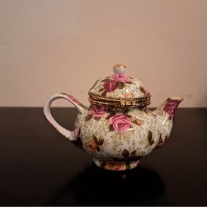Floral Teapot with Pink Roses Trinket Box